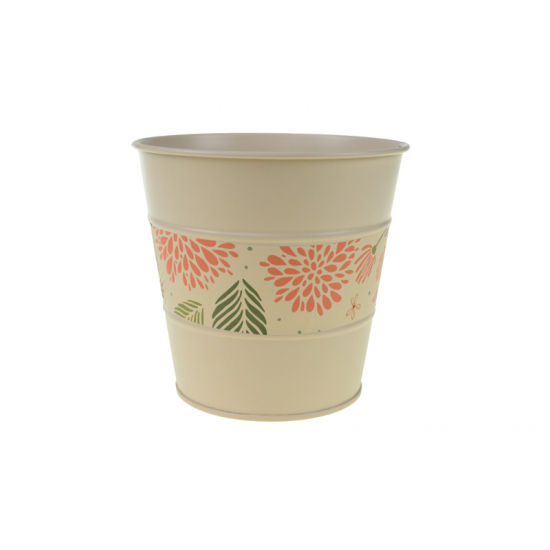 Kaspó fém mintás csíkkal D13/9.5*H12.5CM fehér