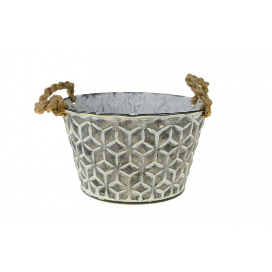 Kaspó fém D15/11*H9CM mintás 2füllel szürke