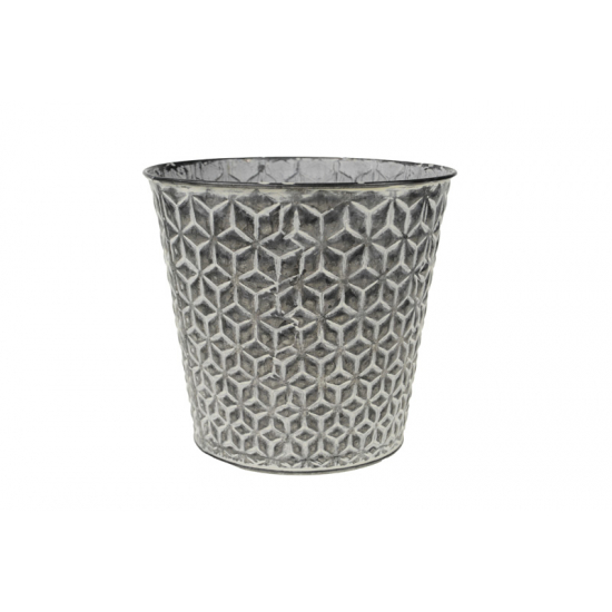 Kaspó fém D18/13*H16.5CM mintás szürke