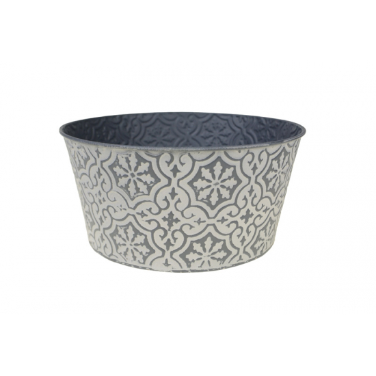 Kaspó fém D24 H11.5cm mandala mintás szürke/fehér