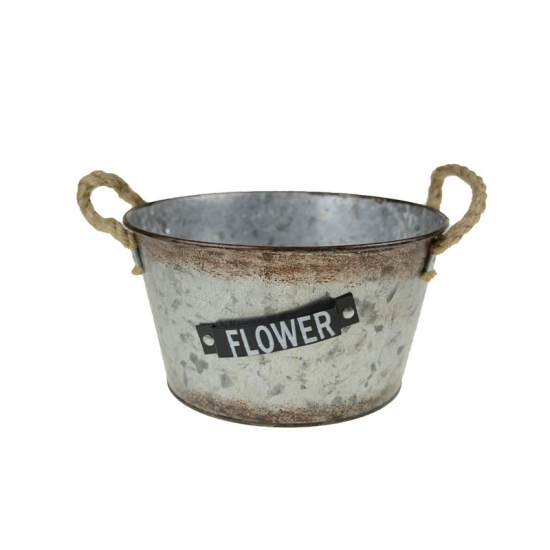 Kaspó fém kerek flower felirattal