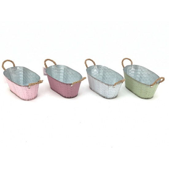 Kaspó fém ovális 30X18XH14CM mintázott v.zöld