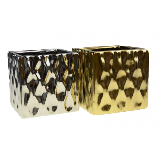 Kaspó kerámia hullámmintás 13*12,5cm arany/ezüst