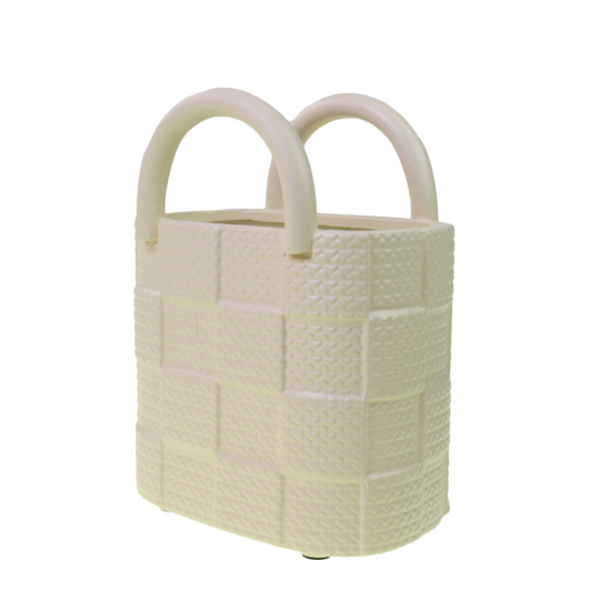 Kaspó kerámia 18*12*23cm táska forma krém
