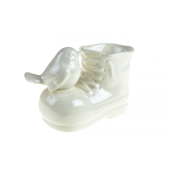 Kaspó kerámia csizma/madár 8,5*12cm fehér