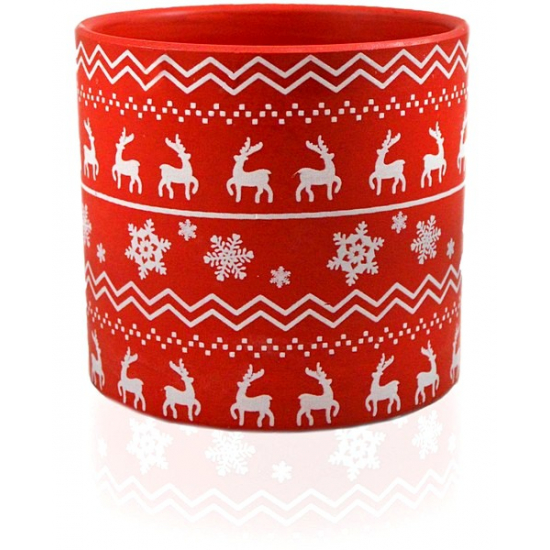 Kaspó kerámia skandináv minta 14*14cm piros