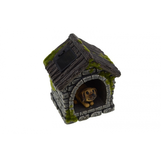 DEKOR KŐ KUTYAHÁZ SZOLÁR LÁMPÁVAL 11,3X9,2X12,3CM BARNA