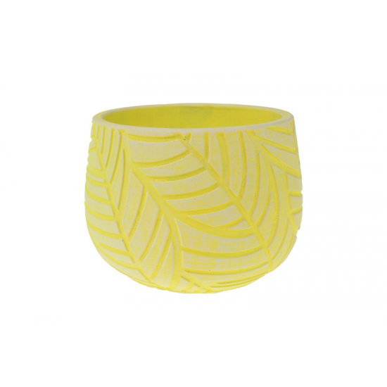 Kaspó kő 15.5x15.5x11cm levélmintás sárga