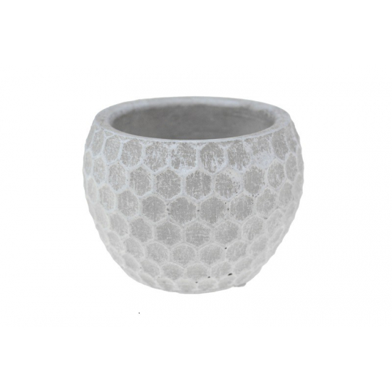 Kaspó kő kerek 13.5x13.5x8.5cm nyomott sokszögmintás szürke