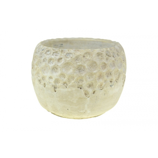 Kaspó kő kerek 13.5x13.5x9.5cm nyomott pöttyös krém