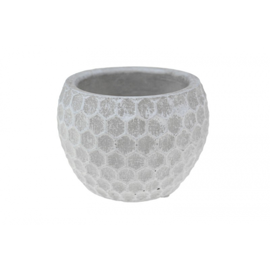 Kaspó kő kerek 9.5x9.5x7cm nyomott sokszögmintás szürke