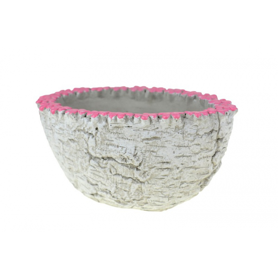 Kaspó kő ovális19x12x9.5cm szürke rózsaszín virágokkal