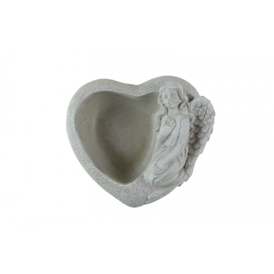 Kaspó kő szív forma 17*8,5cm angyallal szürke