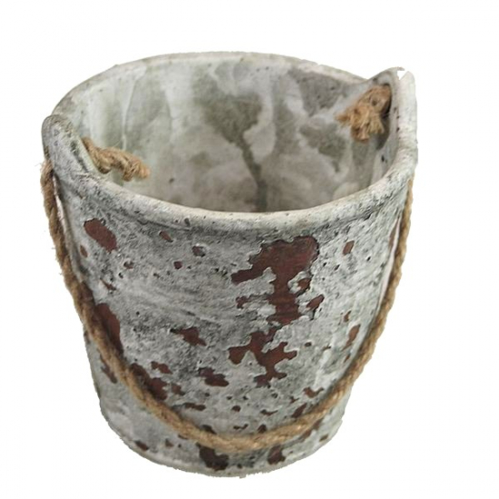 Kaspó kő vödör forma kötéllel D11,5*11cm fehér