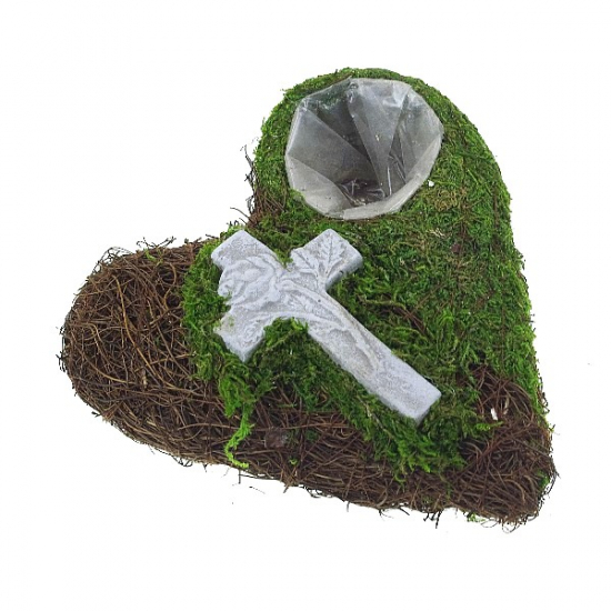 Kaspó moha/rattan szív forma 20*8cm zöld