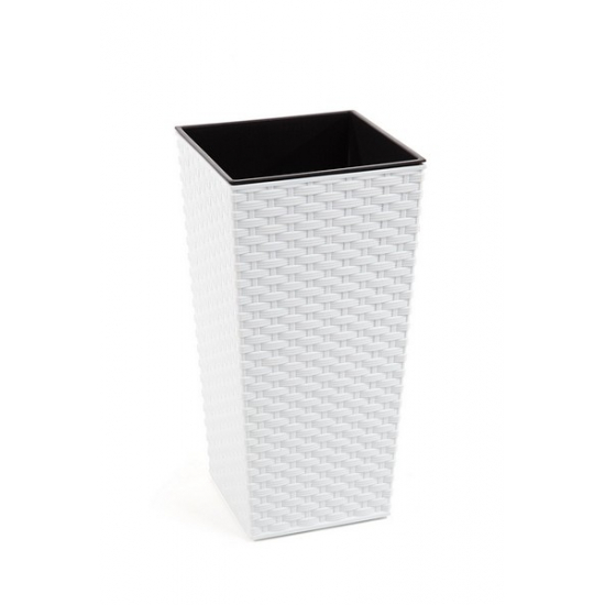 Kaspó műanyag magas 25*25cm M 46 cm Finezja-rattan fehér Lamela