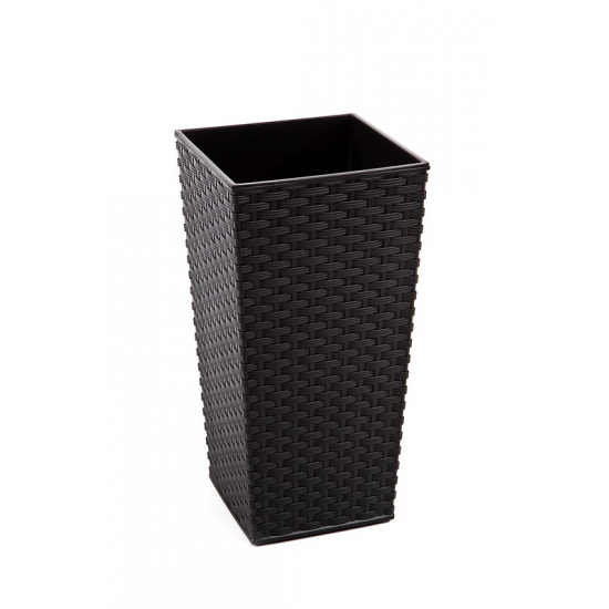 Kaspó műanyag magas rattan 25*25cm M 46 cm Finezja fekete Lamela