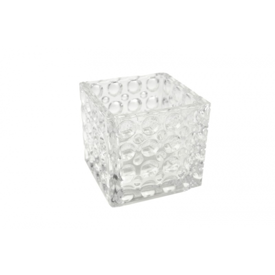 Kaspó üveg 8*8cm kocka dombor mintás átlátszó