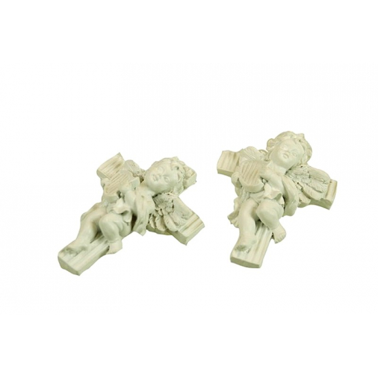 Kereszt+angyal poly 8cm s/2 akasztós krém
