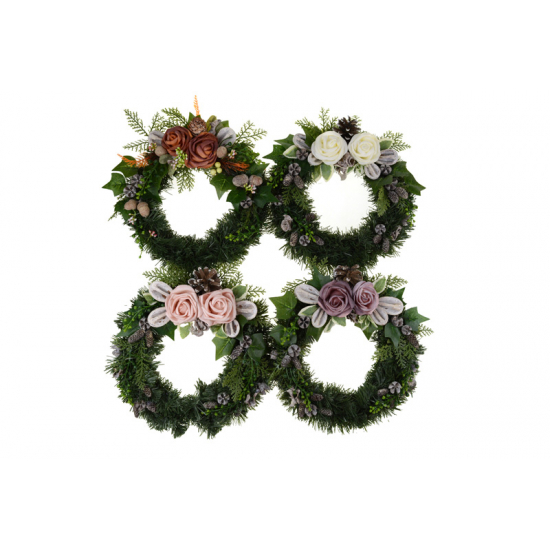 Készítmény koszorú alkalmi 30cm 2 rózsás 4assorted