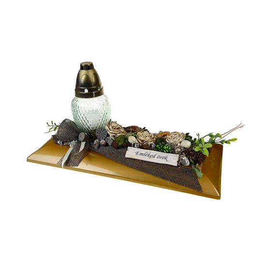Készítmény mindenszenteki műa. tálban 38*17 cm mécses virággal