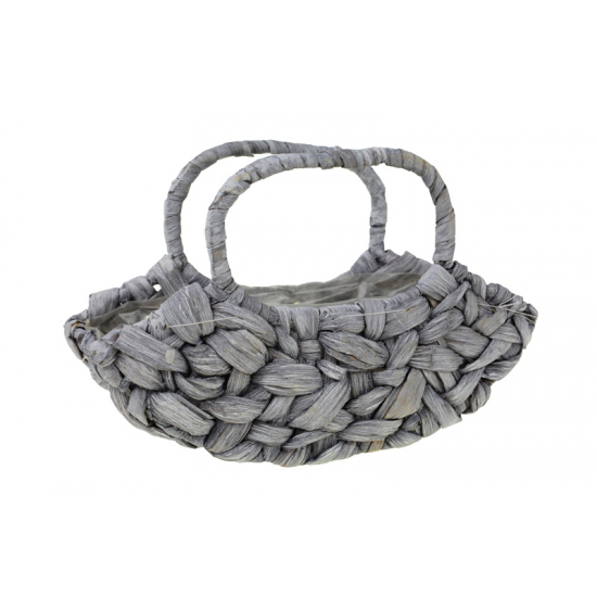 Kosár fonott íves 25x9x8/16.5cm 2füles szürke