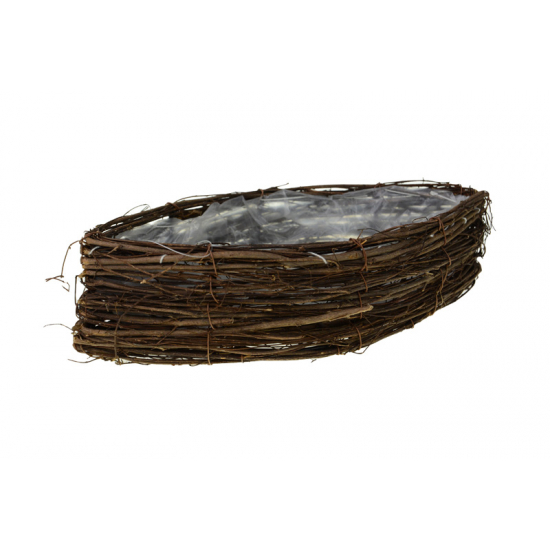 Kosár vessző fonott, ovális 28*13*8cm bélelt natúr
