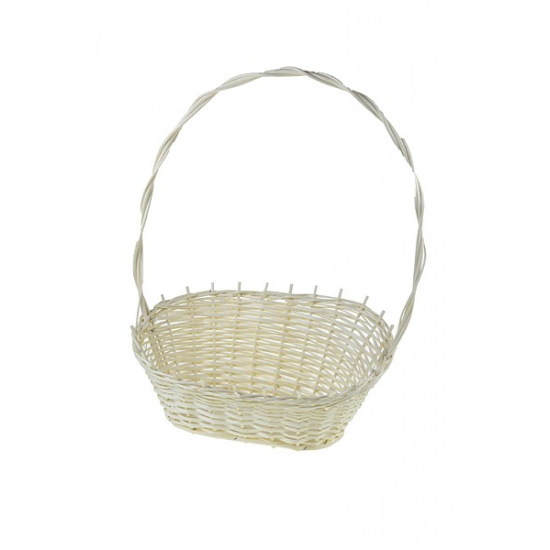 Kosár füles vessző ovális 38x23cm fehér