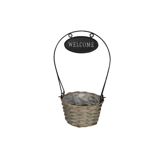 Kosár háncs kerek ?16xH10/H36.5cm szürke WELCOME felirattal