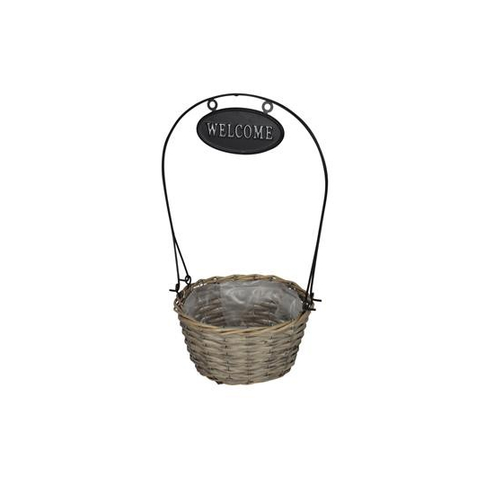 Kosár háncs kerek ?21xH11/H41cm szürke WELCOME felirattal