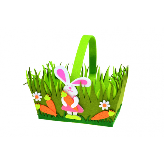 Kosár húsvéti fűből filc 22*15*13CM csibés színes