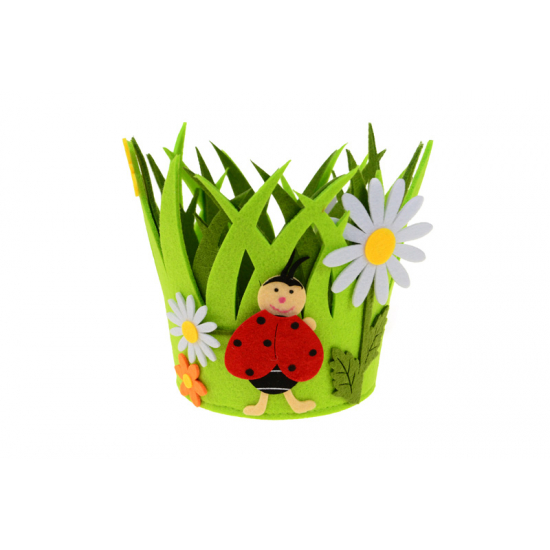Kosár filc katicás 17.5*13*16cm műfű zöld