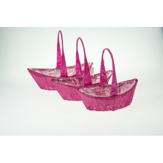 Kosár rattan csónak forma s/3 pink