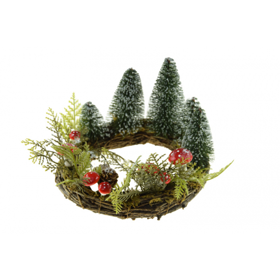 Koszorú karácsonyi fenyő+gomba 20*16cm zöld