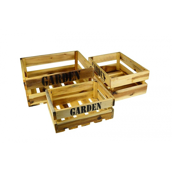 Láda fa Garden felirattal s/3 barna