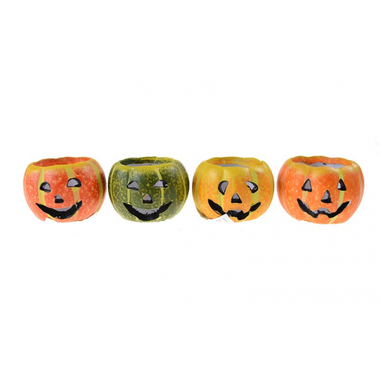 Mécsestartó Halloween tök kerámia 6cm 4féle zöld/narancs
