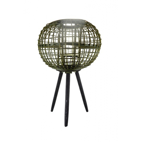 Mécsestartó üveg/rattan gömbben 3lábbal D40 H66 zöld