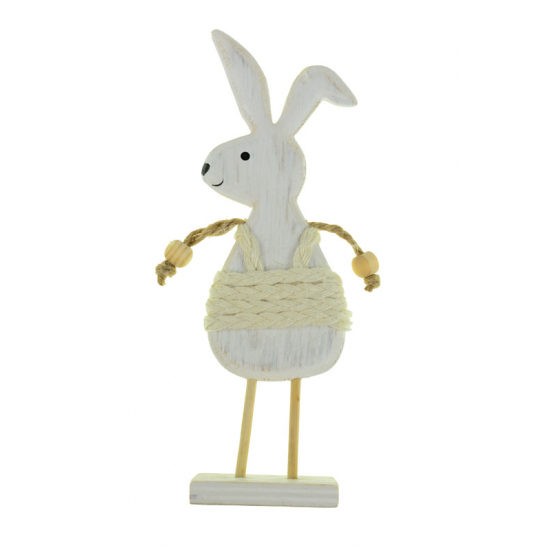 Figura nyúl fa álló 17.5*5*4cm talpon fehér