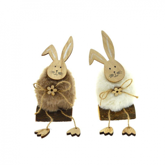 Figura nyuszi fa/plüss lógólábú 13cm 2féle