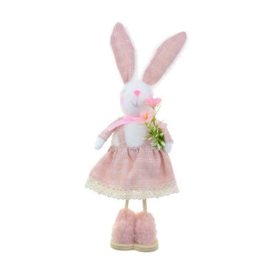 Dekor figura nyuszi lány textil 24cm rózsaszín