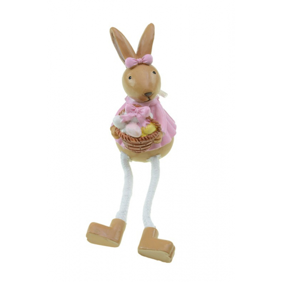 Figura nyuszi poly lógólábú 9cm barna/rózsaszín