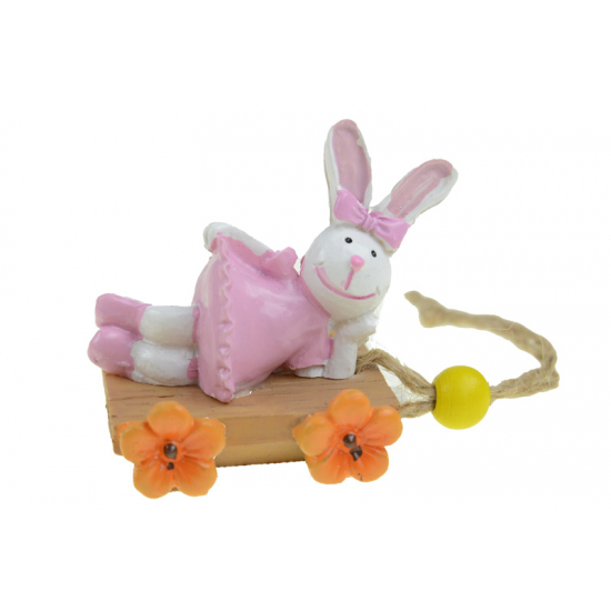 Figura nyuszi lány poly 4,2*3,7*4,9cm kocsin narancs