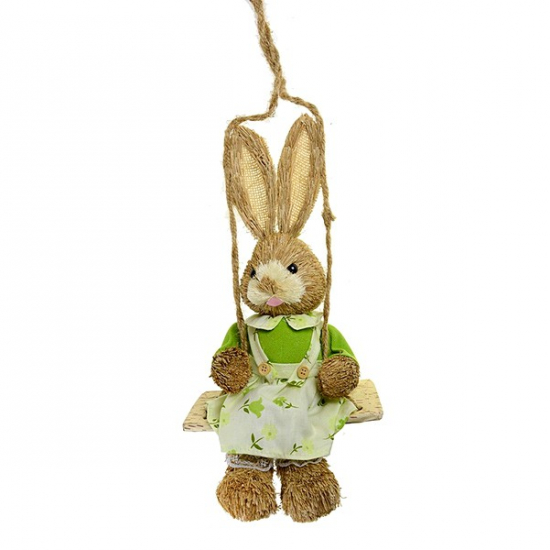 Nyuszilány fű/textil hintán 19*19*33cm zöld