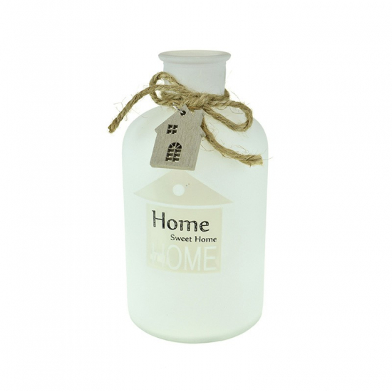 Palack üveg masnival HOME sweet HOME felirattal házikó dísz D8 H16 fehér