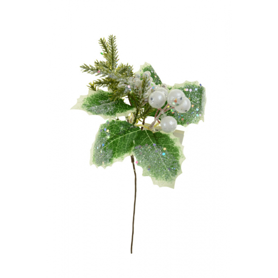 Pick ág 28CM bogyókkal zöld/fehér