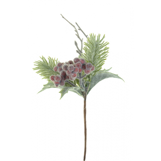 Pick ág bogyós fenyő 19CM zúzmarás piros/zöld