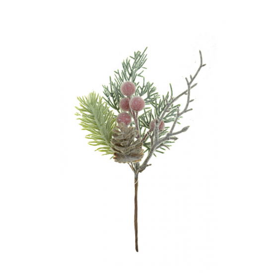 Pick ág bogyós fenyő 20CM zúzmarás piros/zöld