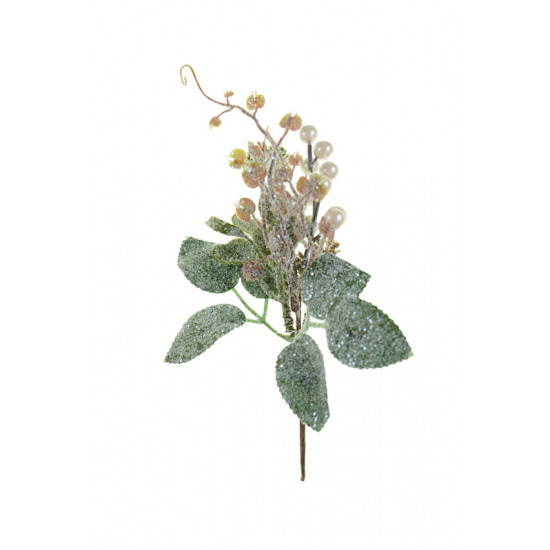 Pick ág bogyós/leveles 28CM zúzmarás rózsaszín/zöld