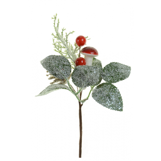 Pick ág leveles gombával 23CM zúzmarás piros/zöld