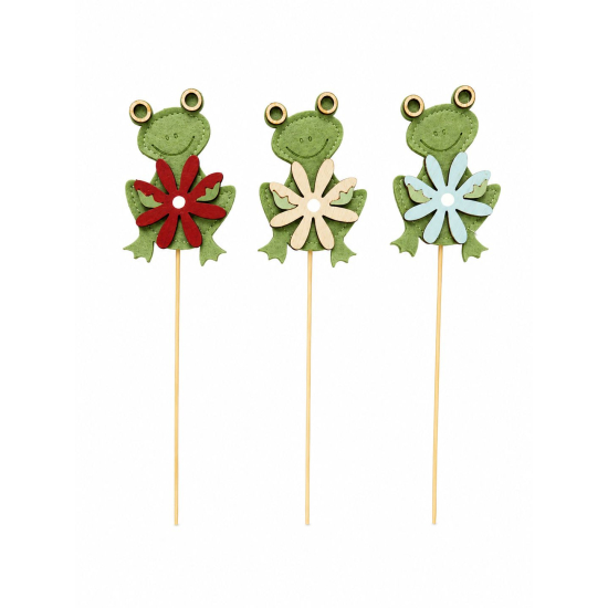Pick béka filc/fa 30cm zöld/piros